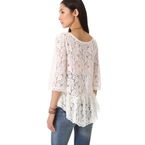 Free People Bell Sleeve Ivory Lace Top - Picture 2 of 15